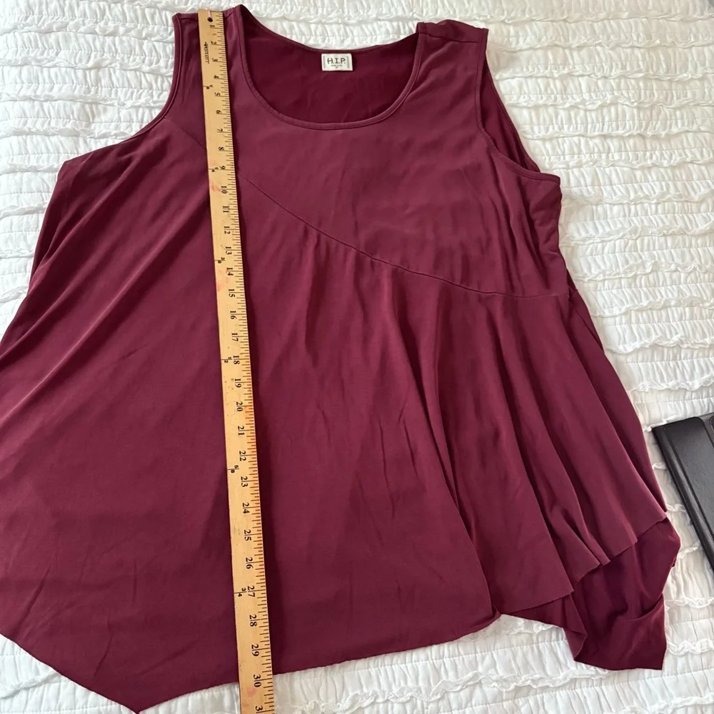 H.I.P. HIP Women's Size 3X Top Tunic Sleeveless Tank Asymmetric Burgundy - Picture 8 of 11